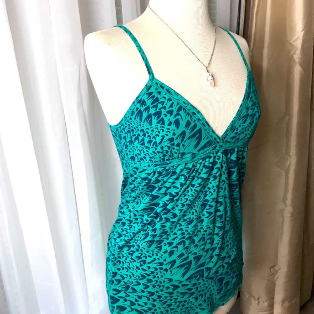 Billabong Y2K trippy wave pattern cotton top turquoise green blue Medium EUC